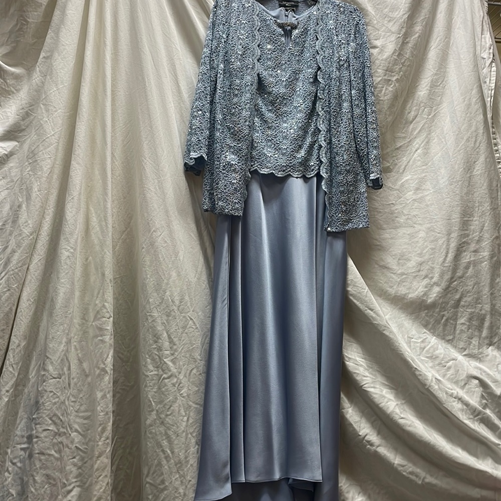 R&M Richards sleeveless sequined “mother of “ dress dusty blue 14W tea length